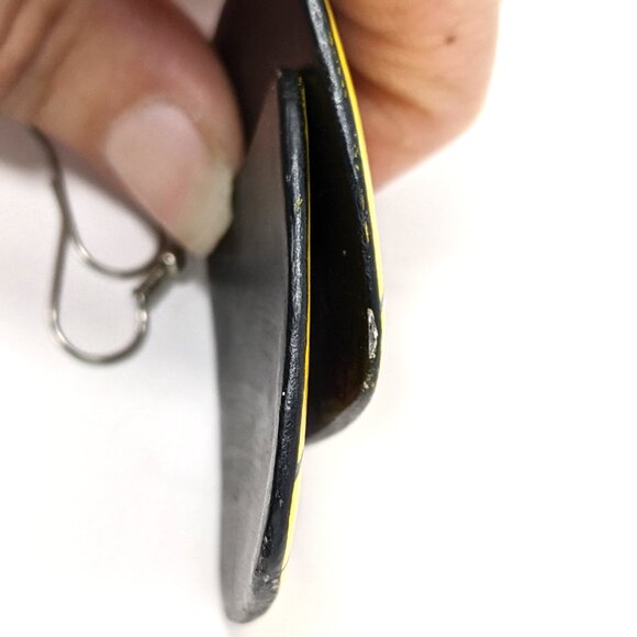 Artisan Painted Wood Dangle Earrings 80s Ethnic Tribal Mask 2" Vintage Festival - Picture 4 of 9